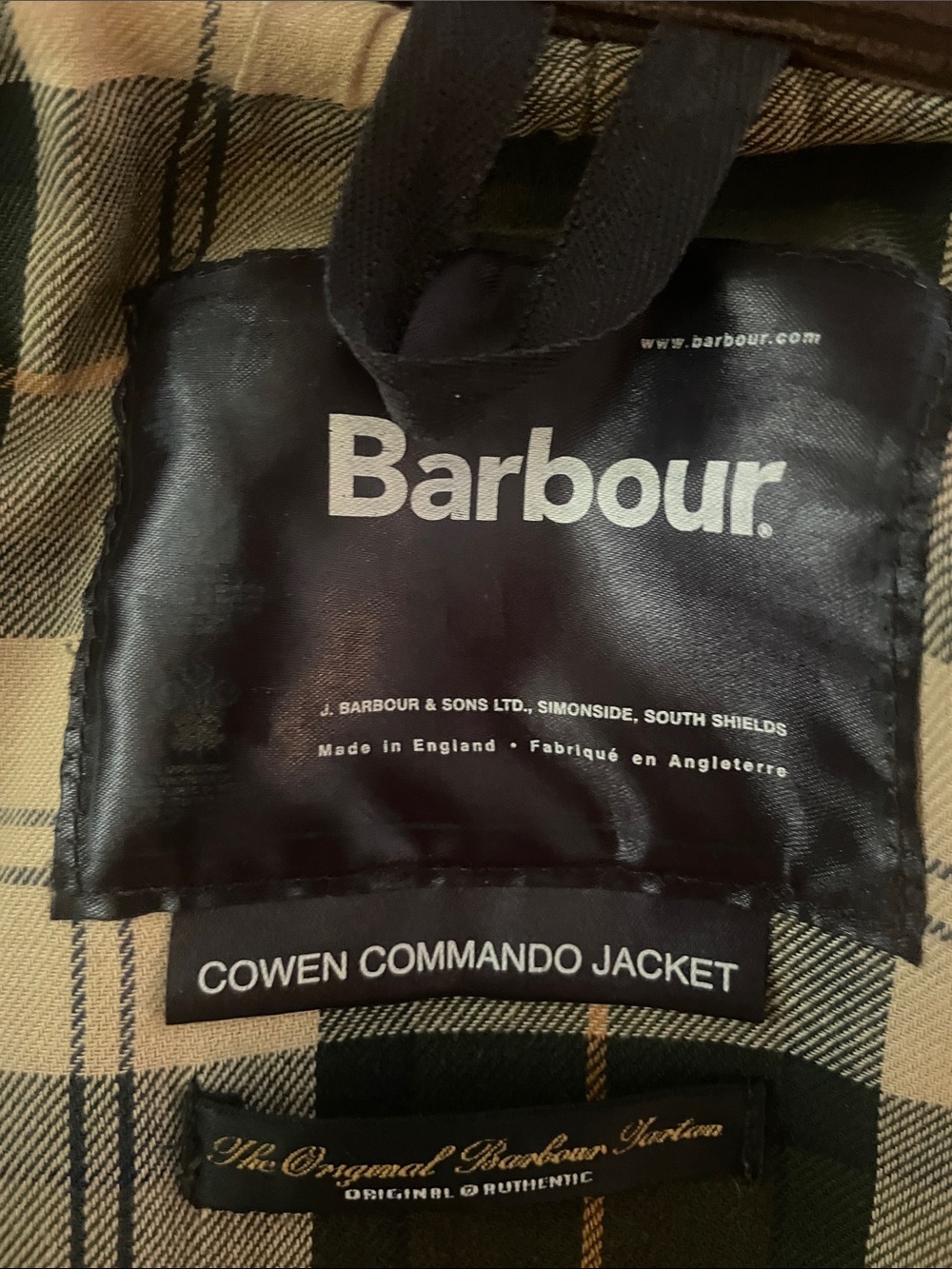 Barbour Tan and Black Plaid Men’s Cowen Commando Jacket